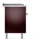 ILVE Nostalgie II 60-Inch Dual Fuel Range with 7 Sealed Burners + Griddle + French Top, 5.8 cu. ft. Oven, Burgundy with Brass Trim, Natural Gas, Solid Door, UN60FSQNMPBUG