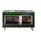 ILVE Nostalgie II 60-Inch Dual Fuel Range with 7 Sealed Burners + Griddle + French Top, 5.8 cu. ft. Oven, Emerald Green with Burnished Trim, Liquid Propane, Solid Door, UN60FSQNMPEGBLP