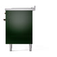 ILVE Nostalgie II 60-Inch Dual Fuel Range with 7 Sealed Burners + Griddle + French Top, 5.8 cu. ft. Oven, Emerald Green with Burnished Trim, Liquid Propane, Solid Door, UN60FSQNMPEGBLP