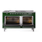 ILVE Nostalgie II 60-Inch Dual Fuel Range with 7 Sealed Burners + Griddle + French Top, 5.8 cu. ft. Oven, Emerald Green with Chrome Trim, Natural Gas, Solid Door, UN60FSQNMPEGC