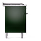 ILVE Nostalgie II 60-Inch Dual Fuel Range with 7 Sealed Burners + Griddle + French Top, 5.8 cu. ft. Oven, Emerald Green with Chrome Trim, Natural Gas, Solid Door, UN60FSQNMPEGC