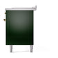 ILVE Nostalgie II 60-Inch Dual Fuel Range with 7 Sealed Burners + Griddle + French Top, 5.8 cu. ft. Oven, Emerald Green with Brass Trim, Natural Gas, Solid Door, UN60FSQNMPEGG