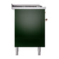ILVE Nostalgie II 60-Inch Dual Fuel Range with 7 Sealed Burners + Griddle + French Top, 5.8 cu. ft. Oven, Emerald Green with Copper Trim, Natural Gas, Solid Door, UN60FSQNMPEGP