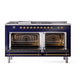ILVE Nostalgie II 60-Inch Dual Fuel Range with 7 Sealed Burners + Griddle + French Top, 5.8 cu. ft. Oven, Midnight Blue with Brass Trim, Natural Gas, Solid Door, UN60FSQNMPMBG