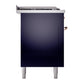 ILVE Nostalgie II 60-Inch Dual Fuel Range with 7 Sealed Burners + Griddle + French Top, 5.8 cu. ft. Oven, Midnight Blue with Copper Trim, Liquid Propane, Solid Door, UN60FSQNMPMBPLP