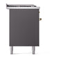 ILVE Nostalgie II 60-Inch Dual Fuel Range with 7 Sealed Burners + Griddle + French Top, 5.8 cu. ft. Oven, Graphite Matte with Brass Trim, Liquid Propane, Solid Door, UN60FSQNMPMGGLP