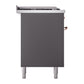 ILVE Nostalgie II 60-Inch Dual Fuel Range with 7 Sealed Burners + Griddle + French Top, 5.8 cu. ft. Oven, Graphite Matte with Copper Trim, Liquid Propane, Solid Door, UN60FSQNMPMGPLP