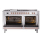 ILVE Nostalgie II 60-Inch Dual Fuel Range with 7 Sealed Burners + Griddle + French Top, 5.8 cu. ft. Oven, Stainless Steel with Copper Trim, Liquid Propane, Solid Door, UN60FSQNMPSSPLP