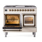 ILVE Nostalgie II 40-Inch Dual Fuel Range with 6 Sealed Burners + Griddle, 4.3 cu. ft. Oven, Antique White with Burnished Trim, Liquid Propane, Triple Glass Door, UND40FNMPAWBLP