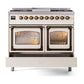 ILVE Nostalgie II 40-Inch Dual Fuel Range with 6 Sealed Burners + Griddle, 4.3 cu. ft. Oven, Antique White with Burnished Trim, Natural Gas, Triple Glass Door, UND40FNMPAWB