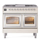 ILVE Nostalgie II 40-Inch Dual Fuel Range with 6 Sealed Burners + Griddle, 4.3 cu. ft. Oven, Antique White with Chrome Trim, Natural Gas, Triple Glass Door, UND40FNMPAWC