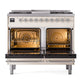 ILVE Nostalgie II 40-Inch Dual Fuel Range with 6 Sealed Burners + Griddle, 4.3 cu. ft. Oven, Antique White with Chrome Trim, Natural Gas, Triple Glass Door, UND40FNMPAWC