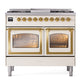 ILVE Nostalgie II 40-Inch Dual Fuel Range with 6 Sealed Burners + Griddle, 4.3 cu. ft. Oven, Antique White with Brass Trim, Liquid Propane, Triple Glass Door, UND40FNMPAWGLP
