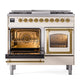ILVE Nostalgie II 40-Inch Dual Fuel Range with 6 Sealed Burners + Griddle, 4.3 cu. ft. Oven, Antique White with Brass Trim, Liquid Propane, Triple Glass Door, UND40FNMPAWGLP
