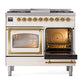 ILVE Nostalgie II 40-Inch Dual Fuel Range with 6 Sealed Burners + Griddle, 4.3 cu. ft. Oven, Antique White with Brass Trim, Liquid Propane, Triple Glass Door, UND40FNMPAWGLP