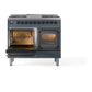 ILVE Nostalgie II 40-Inch Dual Fuel Range with 6 Sealed Burners + Griddle, 4.3 cu. ft. Oven, Blue Grey with Burnished Trim, Natural Gas, Triple Glass Door, UND40FNMPBGB