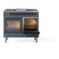 ILVE Nostalgie II 40-Inch Dual Fuel Range with 6 Sealed Burners + Griddle, 4.3 cu. ft. Oven, Blue Grey with Burnished Trim, Natural Gas, Triple Glass Door, UND40FNMPBGB