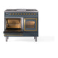 ILVE Nostalgie II 40-Inch Dual Fuel Range with 6 Sealed Burners + Griddle, 4.3 cu. ft. Oven, Blue Grey with Brass Trim, Liquid Propane, Triple Glass Door, UND40FNMPBGGLP