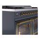 ILVE Nostalgie II 40-Inch Dual Fuel Range with 6 Sealed Burners + Griddle, 4.3 cu. ft. Oven, Blue Grey with Brass Trim, Liquid Propane, Triple Glass Door, UND40FNMPBGGLP