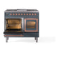 ILVE Nostalgie II 40-Inch Dual Fuel Range with 6 Sealed Burners + Griddle, 4.3 cu. ft. Oven, Blue Grey with Copper Trim, Liquid Propane, Triple Glass Door, UND40FNMPBGPLP