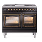ILVE Nostalgie II 40-Inch Dual Fuel Range with 6 Sealed Burners + Griddle, 4.3 cu. ft. Oven, Glossy Black with Burnished Trim, Liquid Propane, Triple Glass Door, UND40FNMPBKBLP