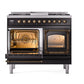 ILVE Nostalgie II 40-Inch Dual Fuel Range with 6 Sealed Burners + Griddle, 4.3 cu. ft. Oven, Glossy Black with Burnished Trim, Liquid Propane, Triple Glass Door, UND40FNMPBKBLP