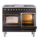 ILVE Nostalgie II 40-Inch Dual Fuel Range with 6 Sealed Burners + Griddle, 4.3 cu. ft. Oven, Glossy Black with Burnished Trim, Natural Gas, Triple Glass Door, UND40FNMPBKB