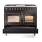 ILVE Nostalgie II 40-Inch Dual Fuel Range with 6 Sealed Burners + Griddle, 4.3 cu. ft. Oven, Glossy Black with Burnished Trim, Natural Gas, Triple Glass Door, UND40FNMPBKB