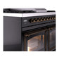ILVE Nostalgie II 40-Inch Dual Fuel Range with 6 Sealed Burners + Griddle, 4.3 cu. ft. Oven, Glossy Black with Burnished Trim, Natural Gas, Triple Glass Door, UND40FNMPBKB