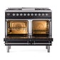 ILVE Nostalgie II 40-Inch Dual Fuel Range with 6 Sealed Burners + Griddle, 4.3 cu. ft. Oven, Glossy Black with Chrome Trim, Liquid Propane, Triple Glass Door, UND40FNMPBKCLP