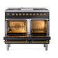 ILVE Nostalgie II 40-Inch Dual Fuel Range with 6 Sealed Burners + Griddle, 4.3 cu. ft. Oven, Glossy Black with Brass Trim, Liquid Propane, Triple Glass Door, UND40FNMPBKGLP