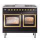 ILVE Nostalgie II 40-Inch Dual Fuel Range with 6 Sealed Burners + Griddle, 4.3 cu. ft. Oven, Glossy Black with Brass Trim, Natural Gas, Triple Glass Door, UND40FNMPBKG