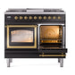 ILVE Nostalgie II 40-Inch Dual Fuel Range with 6 Sealed Burners + Griddle, 4.3 cu. ft. Oven, Glossy Black with Brass Trim, Natural Gas, Triple Glass Door, UND40FNMPBKG