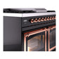 ILVE Nostalgie II 40-Inch Dual Fuel Range with 6 Sealed Burners + Griddle, 4.3 cu. ft. Oven, Glossy Black with Copper Trim, Liquid Propane, Triple Glass Door, UND40FNMPBKPLP
