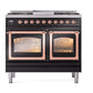 ILVE Nostalgie II 40-Inch Dual Fuel Range with 6 Sealed Burners + Griddle, 4.3 cu. ft. Oven, Glossy Black with Copper Trim, Natural Gas, Triple Glass Door, UND40FNMPBKP
