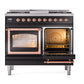 ILVE Nostalgie II 40-Inch Dual Fuel Range with 6 Sealed Burners + Griddle, 4.3 cu. ft. Oven, Glossy Black with Copper Trim, Natural Gas, Triple Glass Door, UND40FNMPBKP