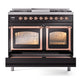 ILVE Nostalgie II 40-Inch Dual Fuel Range with 6 Sealed Burners + Griddle, 4.3 cu. ft. Oven, Glossy Black with Copper Trim, Natural Gas, Triple Glass Door, UND40FNMPBKP