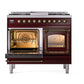 ILVE Nostalgie II 40-Inch Dual Fuel Range with 6 Sealed Burners + Griddle, 4.3 cu. ft. Oven, Burgundy with Burnished Trim, Natural Gas, Triple Glass Door, UND40FNMPBUB