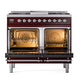 ILVE Nostalgie II 40-Inch Dual Fuel Range with 6 Sealed Burners + Griddle, 4.3 cu. ft. Oven, Burgundy with Chrome Trim, Natural Gas, Triple Glass Door, UND40FNMPBUC
