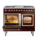 ILVE Nostalgie II 40-Inch Dual Fuel Range with 6 Sealed Burners + Griddle, 4.3 cu. ft. Oven, Burgundy with Brass Trim, Liquid Propane, Triple Glass Door, UND40FNMPBUGLP