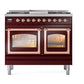ILVE Nostalgie II 40-Inch Dual Fuel Range with 6 Sealed Burners + Griddle, 4.3 cu. ft. Oven, Burgundy with Copper Trim, Liquid Propane, Triple Glass Door, UND40FNMPBUPLP