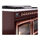 ILVE Nostalgie II 40-Inch Dual Fuel Range with 6 Sealed Burners + Griddle, 4.3 cu. ft. Oven, Burgundy with Copper Trim, Liquid Propane, Triple Glass Door, UND40FNMPBUPLP
