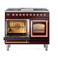 ILVE Nostalgie II 40-Inch Dual Fuel Range with 6 Sealed Burners + Griddle, 4.3 cu. ft. Oven, Burgundy with Copper Trim, Natural Gas, Triple Glass Door, UND40FNMPBUP