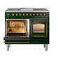 ILVE Nostalgie II 40-Inch Dual Fuel Range with 6 Sealed Burners + Griddle, 4.3 cu. ft. Oven, Emerald Green with Burnished Trim, Liquid Propane, Triple Glass Door, UND40FNMPEGBLP