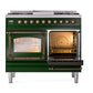 ILVE Nostalgie II 40-Inch Dual Fuel Range with 6 Sealed Burners + Griddle, 4.3 cu. ft. Oven, Emerald Green with Burnished Trim, Liquid Propane, Triple Glass Door, UND40FNMPEGBLP
