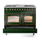 ILVE Nostalgie II 40-Inch Dual Fuel Range with 6 Sealed Burners + Griddle, 4.3 cu. ft. Oven, Emerald Green with Burnished Trim, Natural Gas, Triple Glass Door, UND40FNMPEGB