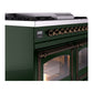 ILVE Nostalgie II 40-Inch Dual Fuel Range with 6 Sealed Burners + Griddle, 4.3 cu. ft. Oven, Emerald Green with Burnished Trim, Natural Gas, Triple Glass Door, UND40FNMPEGB