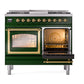 ILVE Nostalgie II 40-Inch Dual Fuel Range with 6 Sealed Burners + Griddle, 4.3 cu. ft. Oven, Emerald Green with Brass Trim, Natural Gas, Triple Glass Door, UND40FNMPEGG