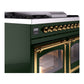 ILVE Nostalgie II 40-Inch Dual Fuel Range with 6 Sealed Burners + Griddle, 4.3 cu. ft. Oven, Emerald Green with Brass Trim, Natural Gas, Triple Glass Door, UND40FNMPEGG