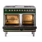 ILVE Nostalgie II 40-Inch Dual Fuel Range with 6 Sealed Burners + Griddle, 4.3 cu. ft. Oven, Emerald Green with Copper Trim, Natural Gas, Triple Glass Door, UND40FNMPEGP